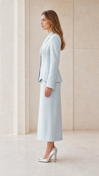 Side view of light blue suit set
