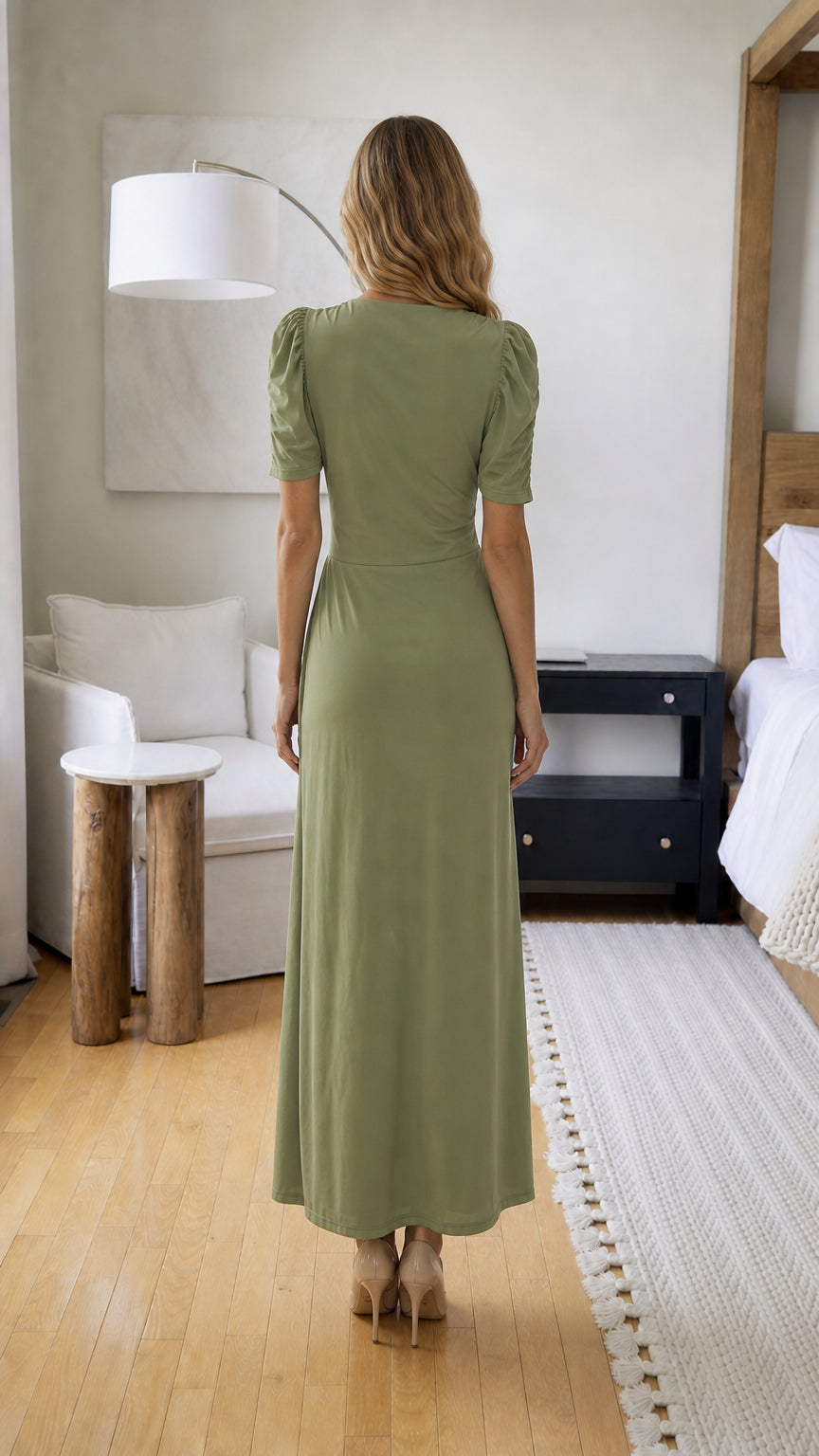 Back view of Sage Green maxi dress