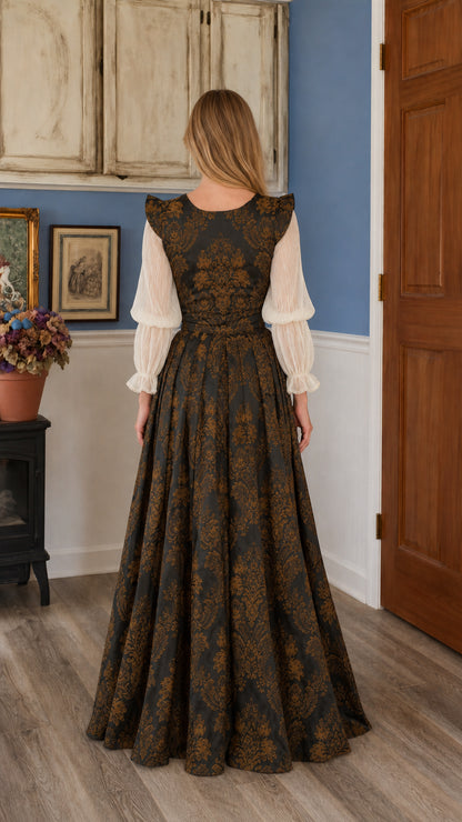 Renaissance medieval lace-up overdress gown back view