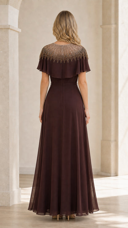 Back view of brown formal maxi dress