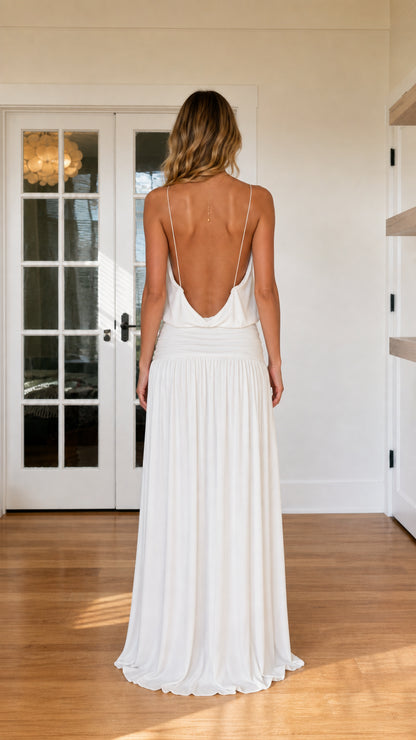 Back view showing low open back design