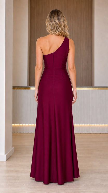 Back view of burgundy maxi dress