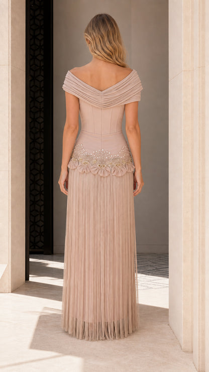 Back view of Champagne evening dress