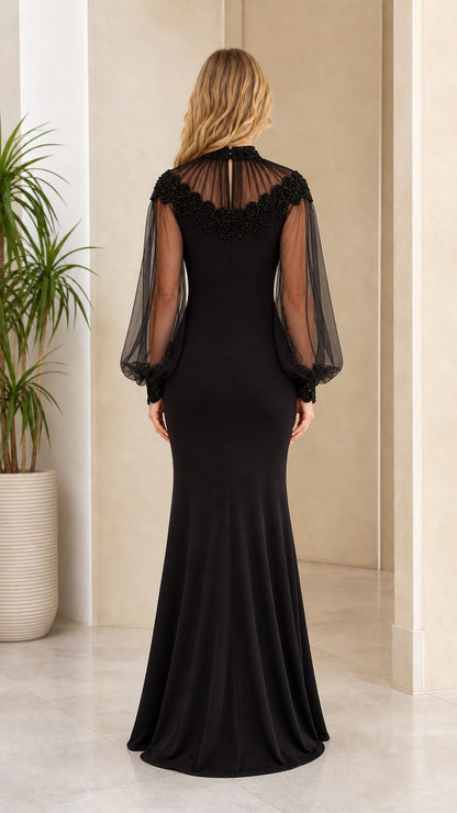 Back view of black evening dress