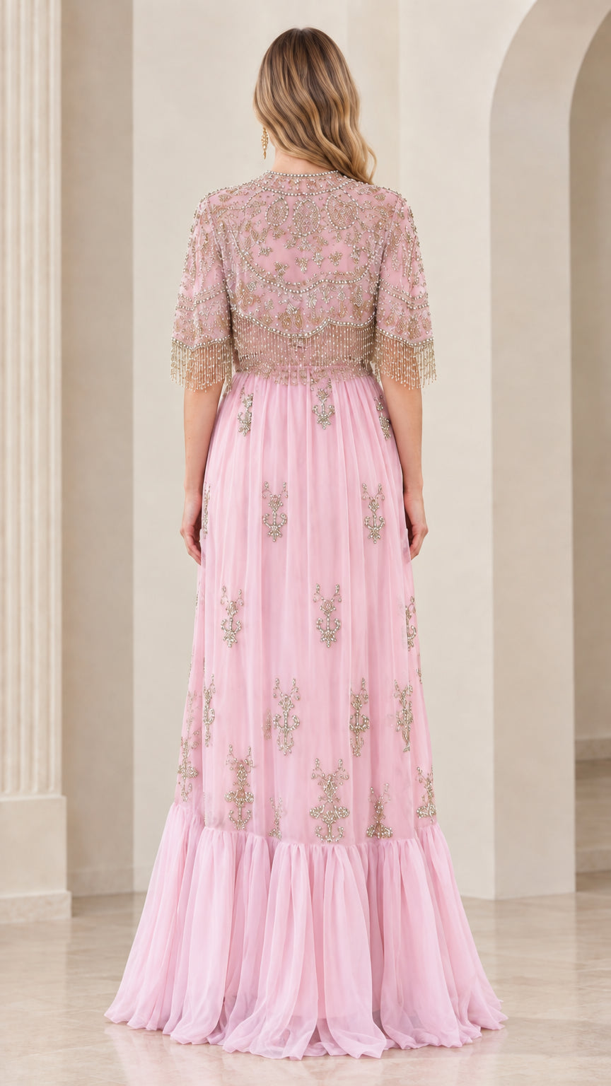 Blush Pink Formal Evening Gown Back View