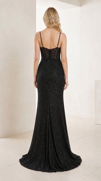 Back view of black formal gown