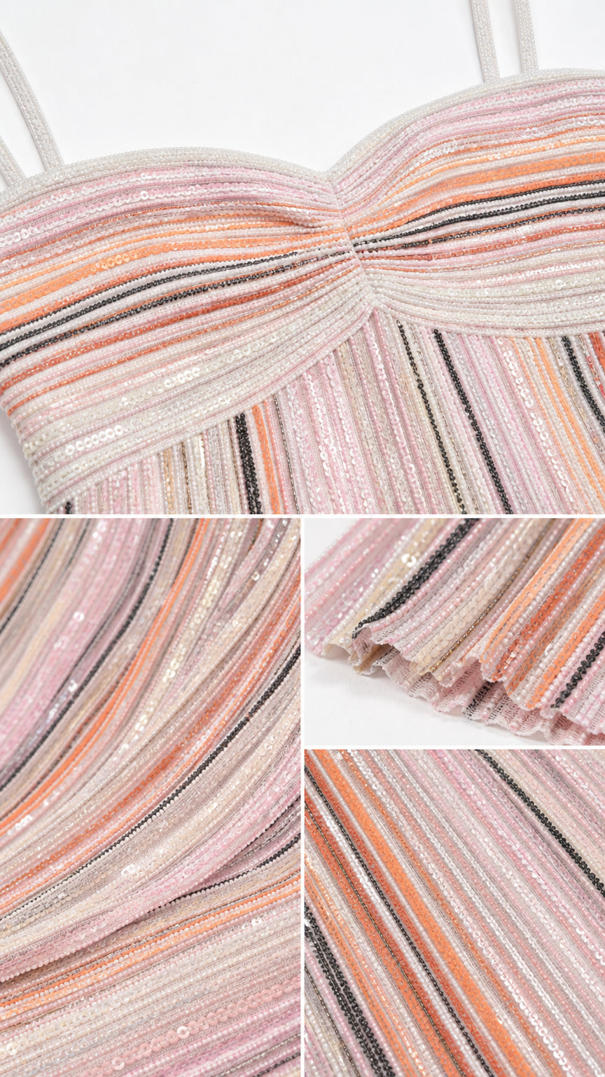 Close-up details of the bodice, pleats, and fabric texture
