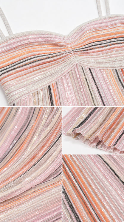 Close-up details of the bodice, pleats, and fabric texture