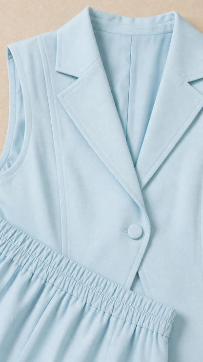 Close-up detail of lapel and fabric texture in Light Blue