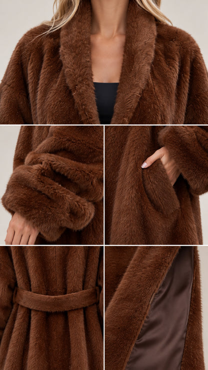 Detailed close-ups of shawl collar, sleeve cuff, side pocket, and inner lining