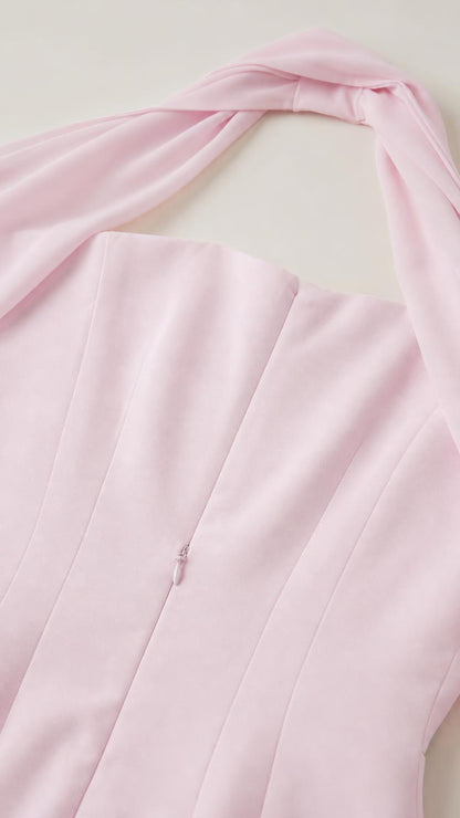 Close-up of pink dress bodice and zipper construction
