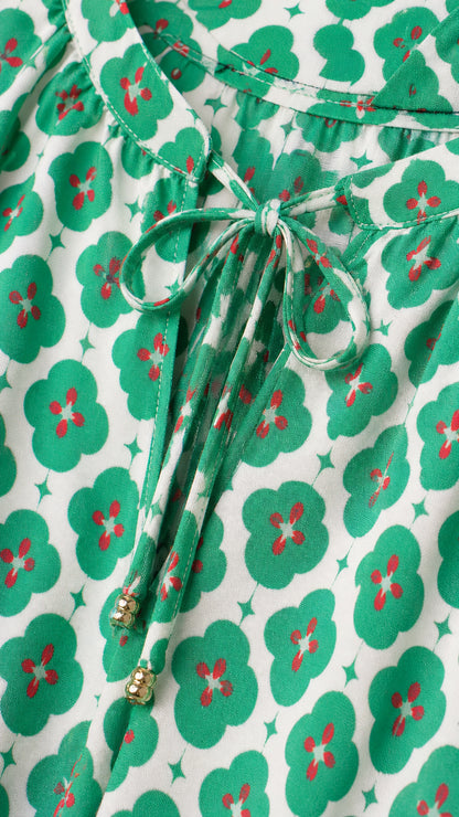 Close-up of neckline and fabric detail