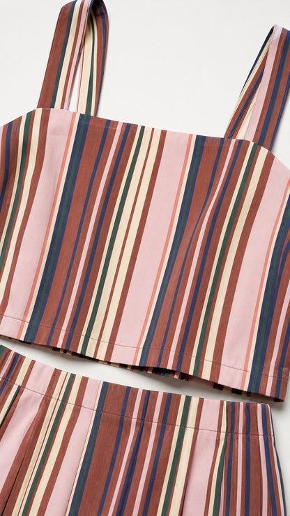 Close-up of striped fabric detail for top and skirt
