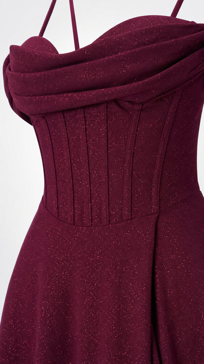 Close-up of structured corset bodice and sweetheart neckline