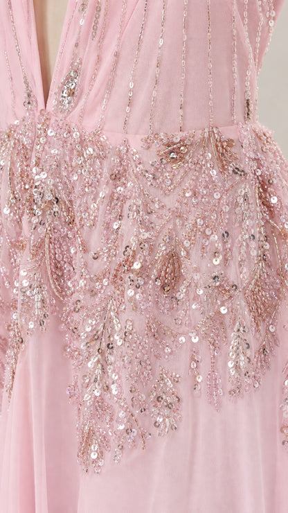 Close-up of sequin and bead embellishments on the waist