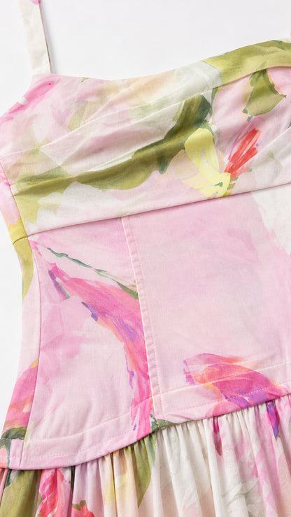 Close-up detail of bodice and fabric print
