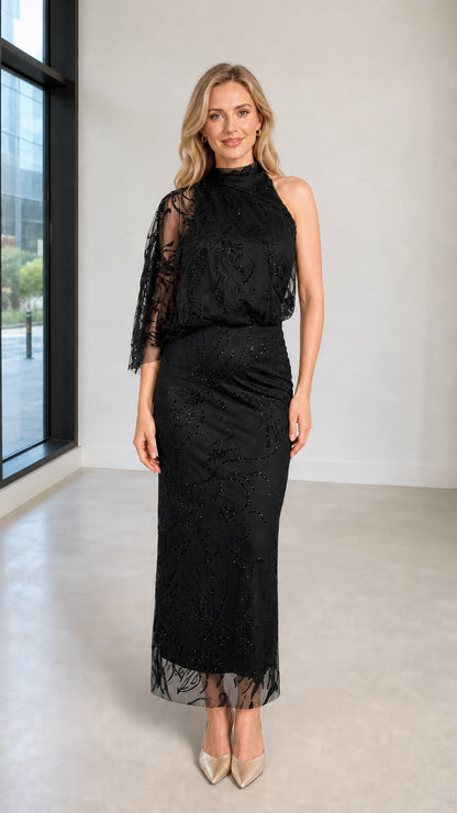 Front view of Black formal evening dress