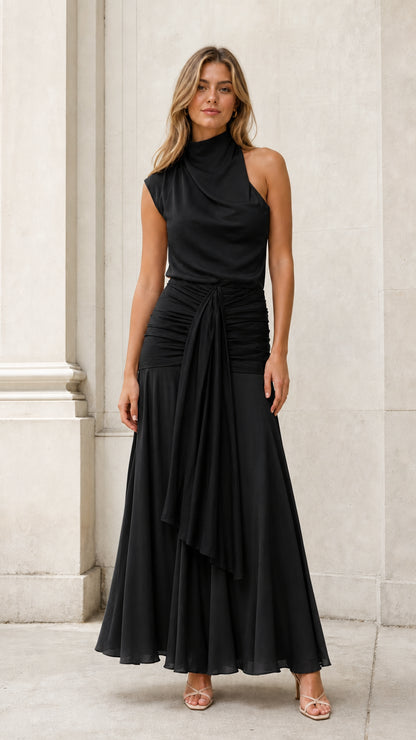 Elegance Drape Maxi Dress in black