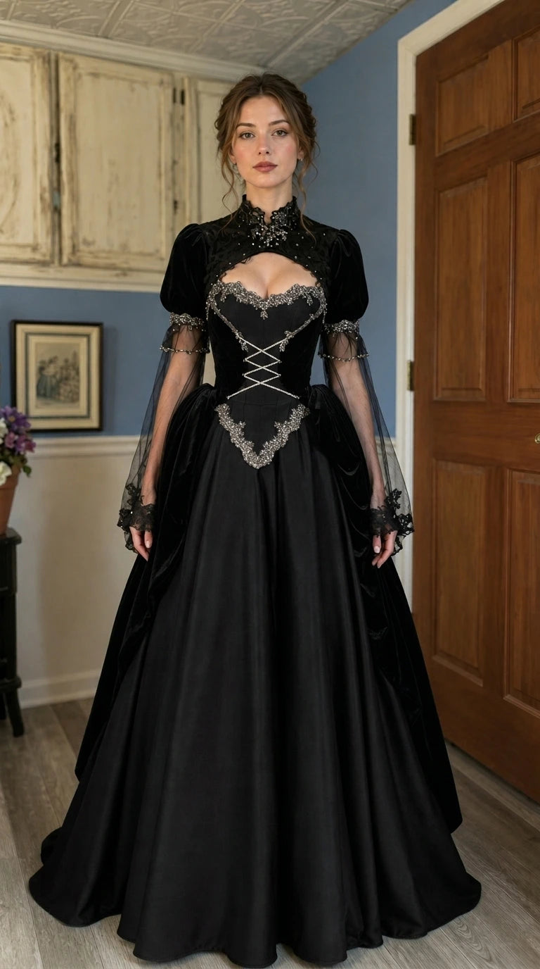 Victorian Gothic velvet ball gown in black