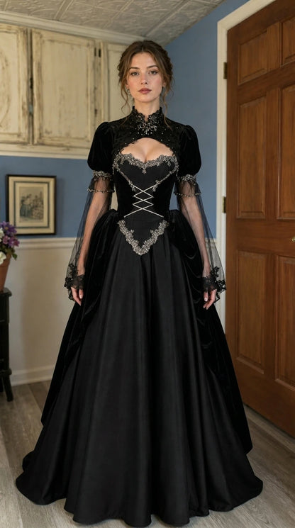 Victorian Gothic velvet ball gown in black