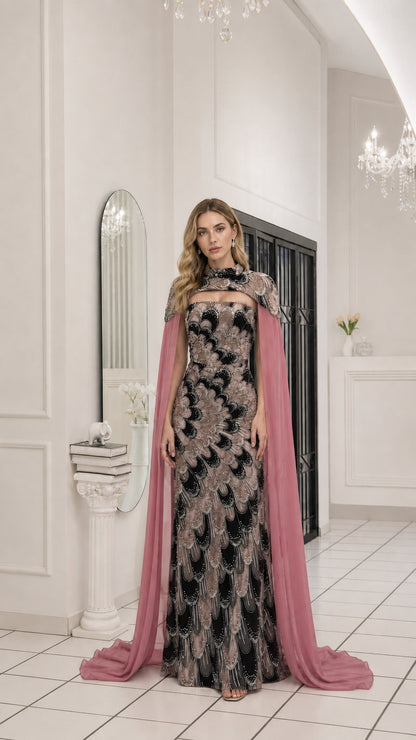 Front full view of black color variant with cape