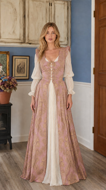 Renaissance medieval lace-up overdress gown in dusty pink