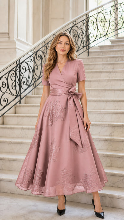Front view of pink midi dress variant