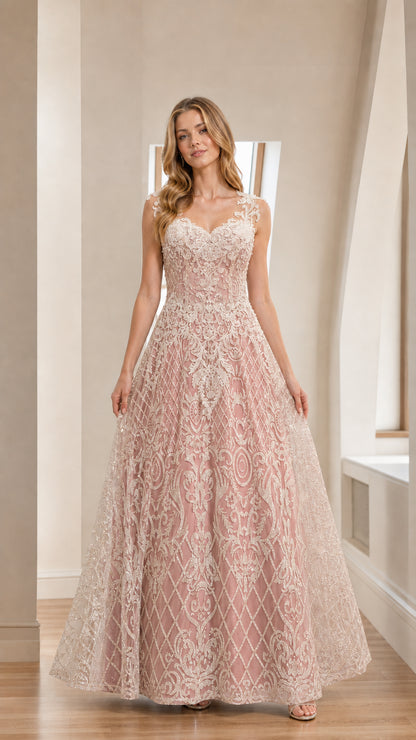 Pink variant of the embroidered A-line evening gown