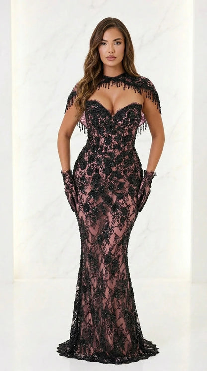 Front view of mauve variant evening gown