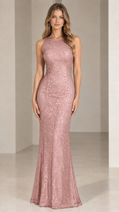Dusty pink sleeveless glitter sequin mermaid formal dress