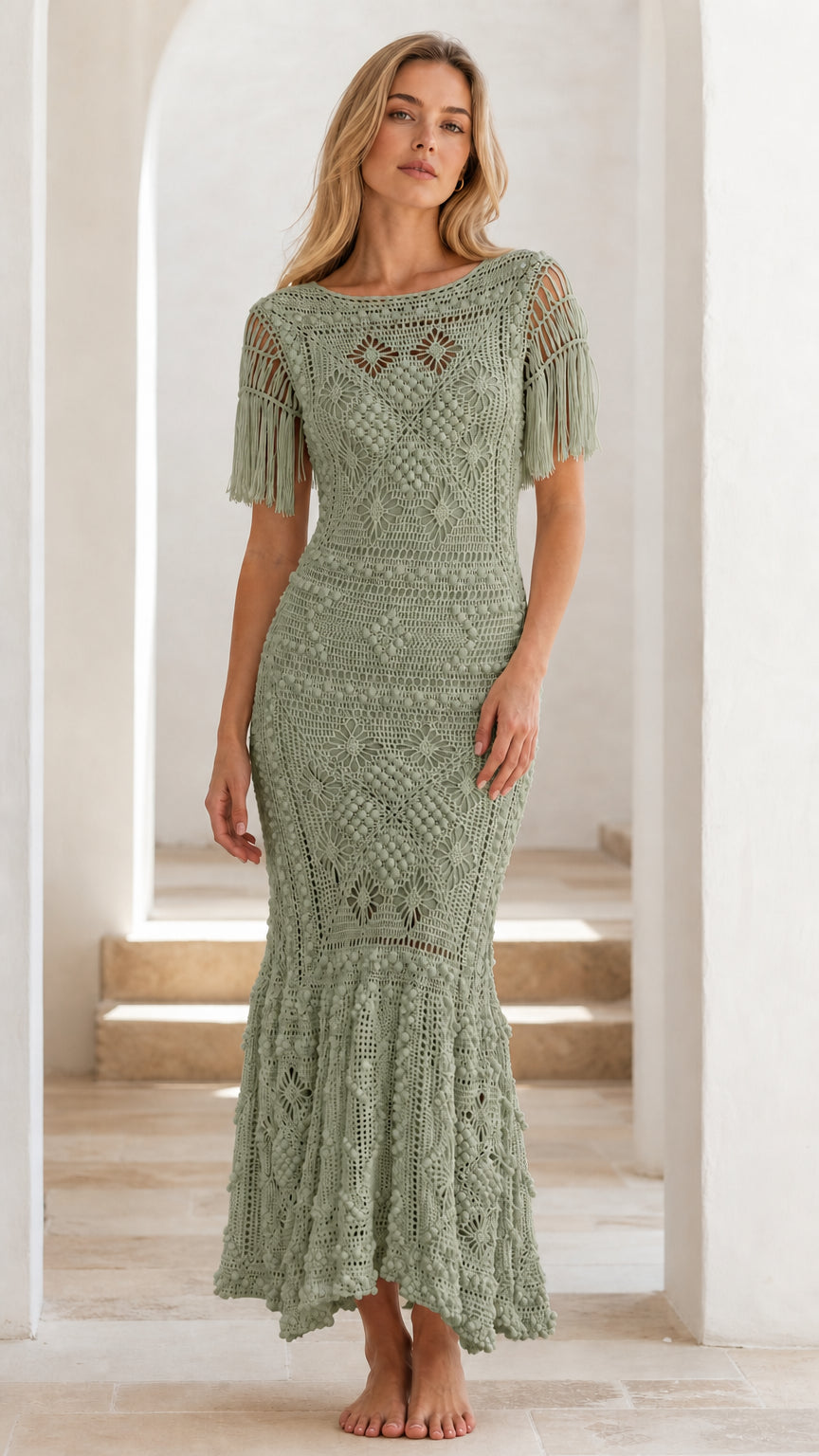 Full front view in sage green color variant