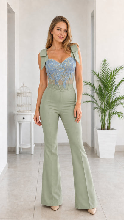 Front view of sage green color variant