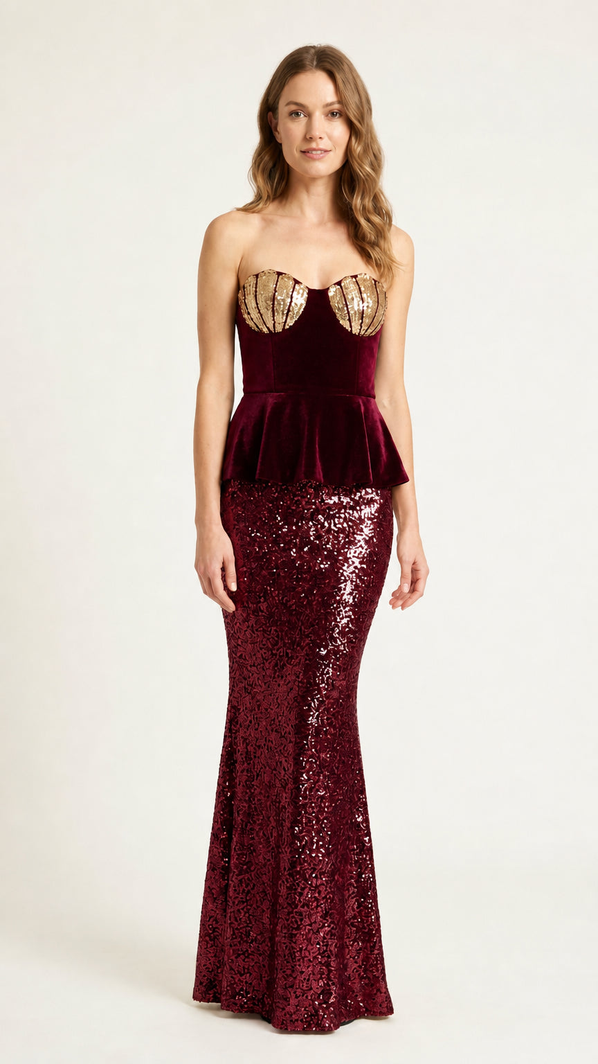 Burgundy variant of sequin mermaid gown