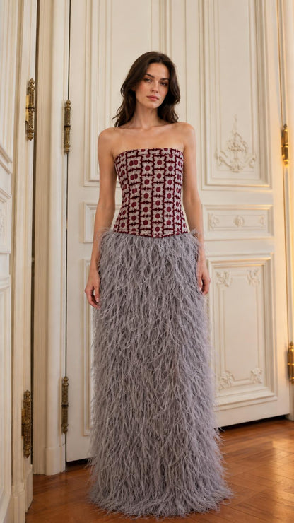 Full-body view of the burgundy variant