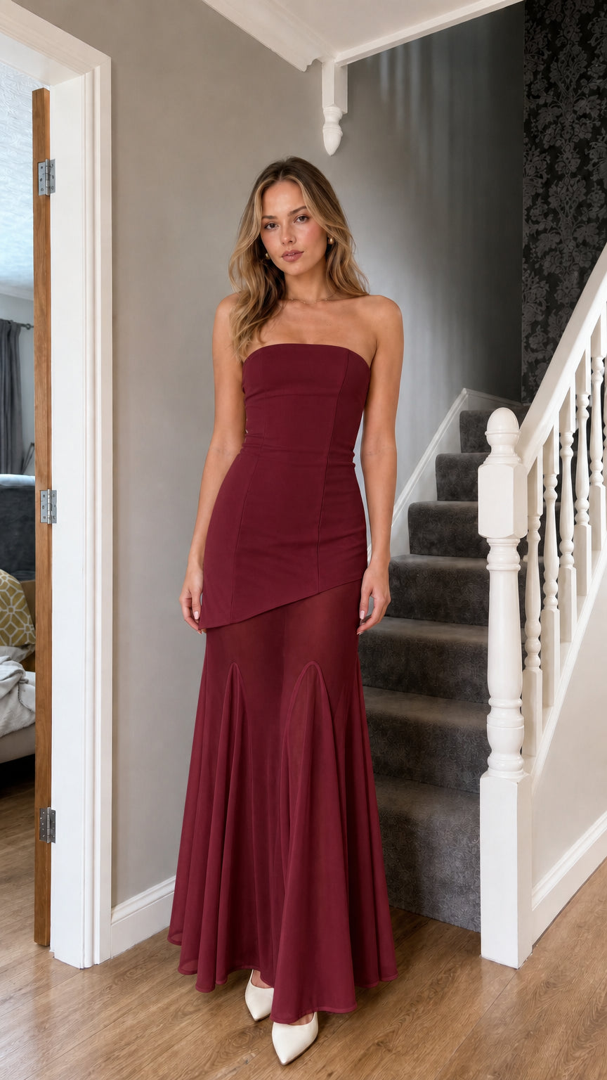 Front view in burgundy color variant
