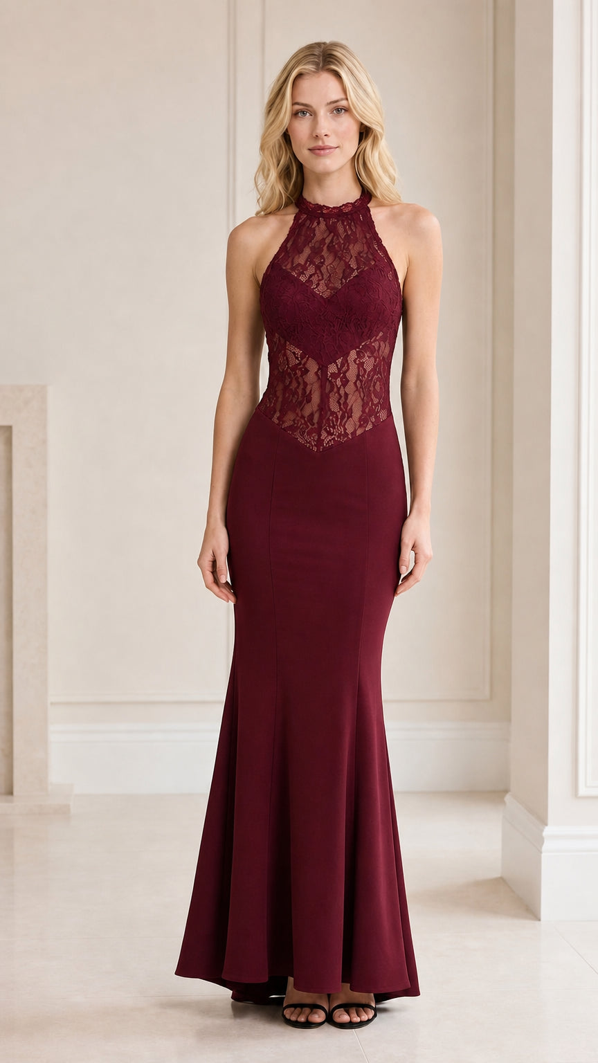 Front view of burgundy evening dress variant