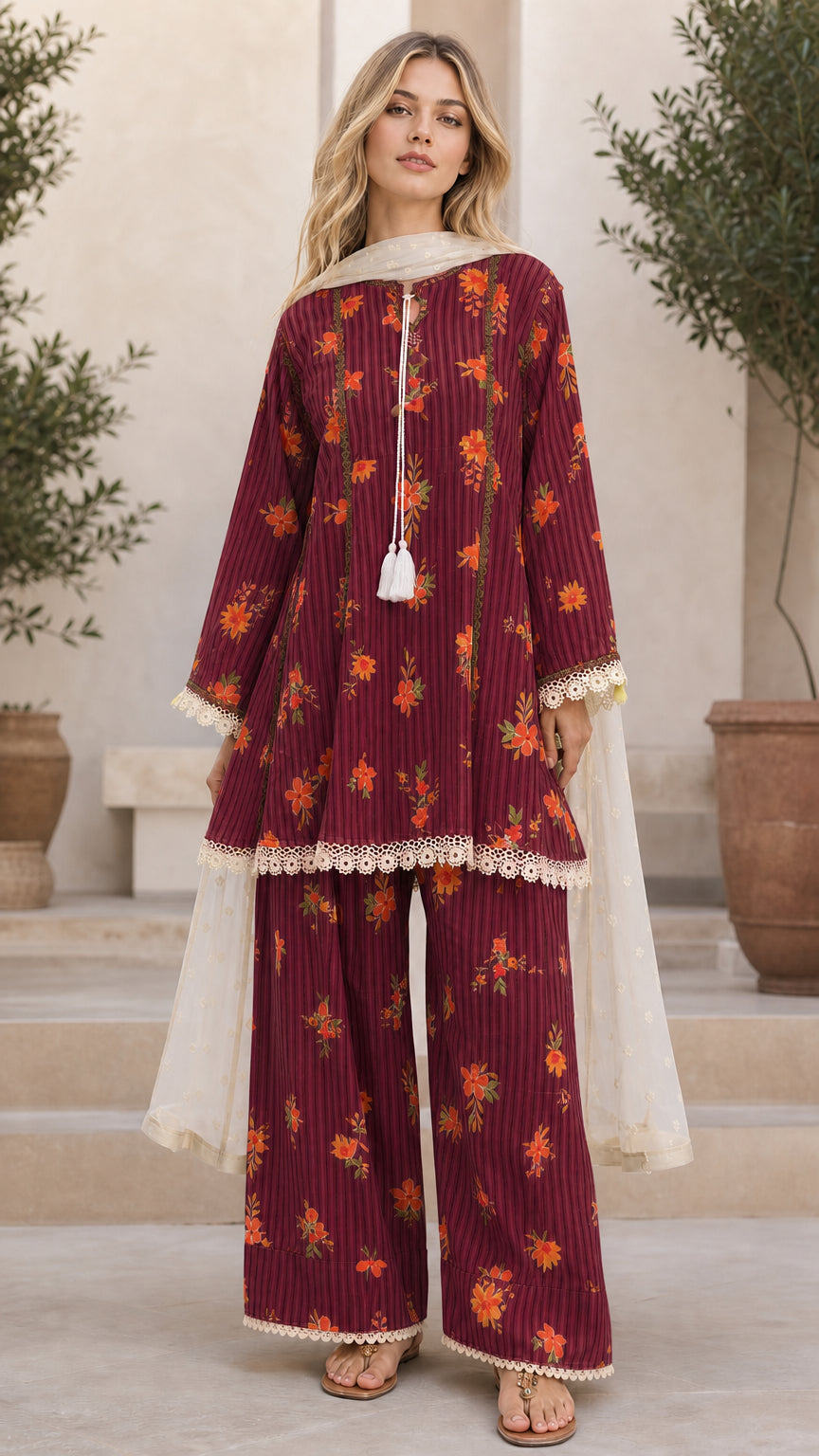 Front view of Maroon color variant