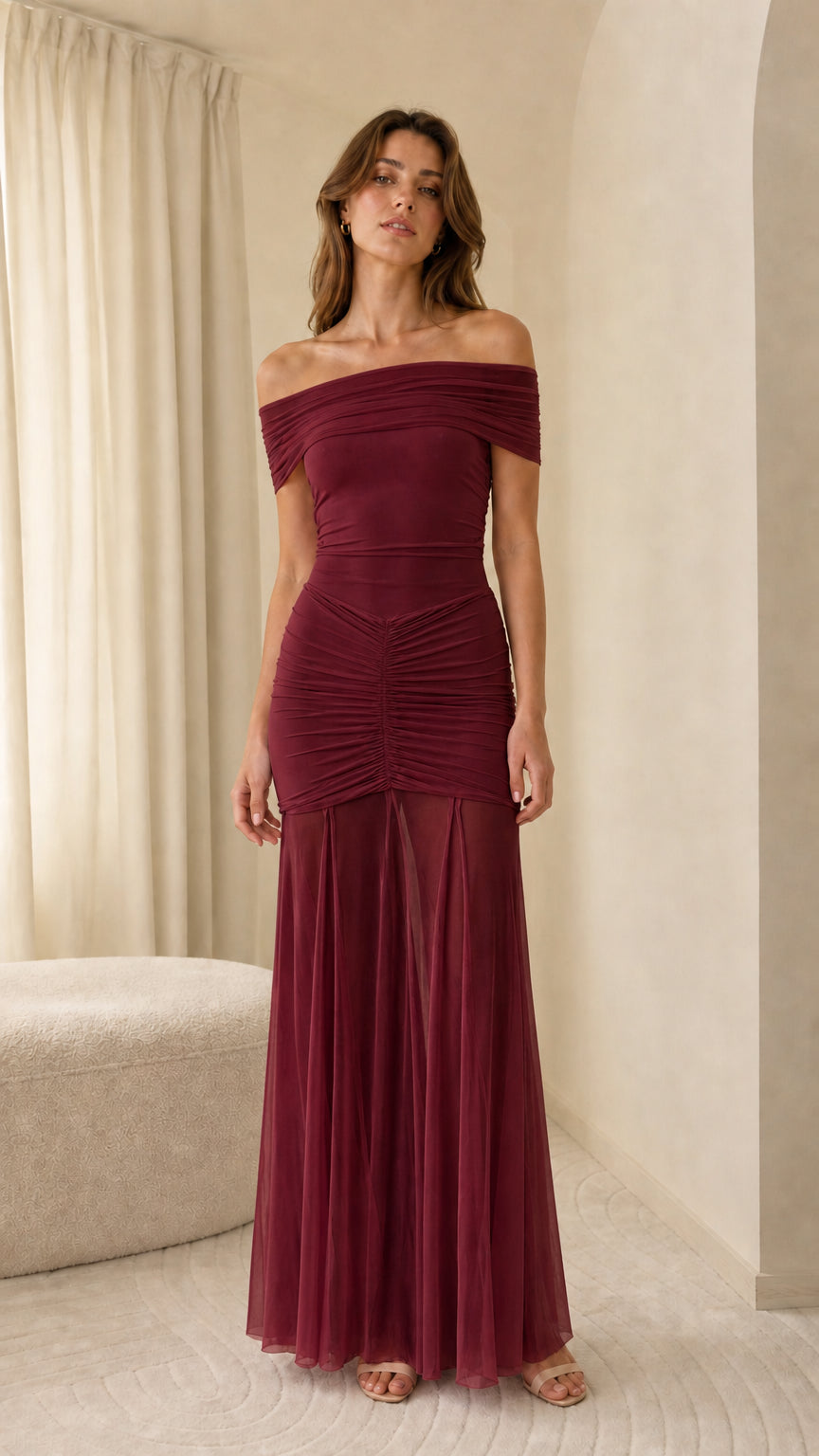 Front view in burgundy color variant