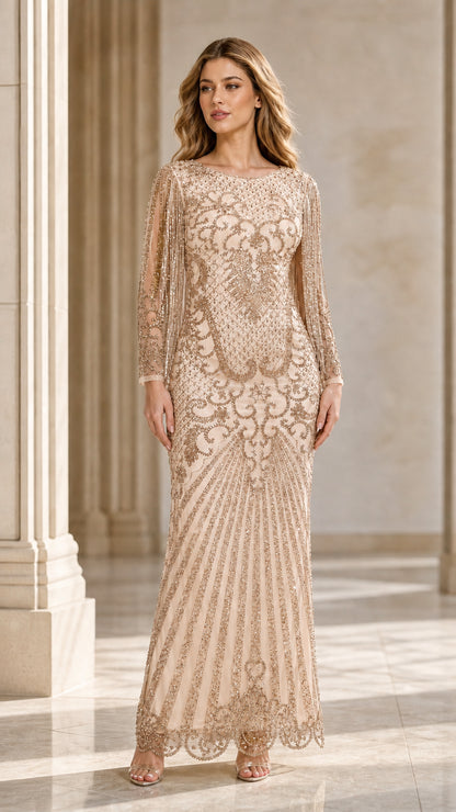 Champagne beaded evening gown variant