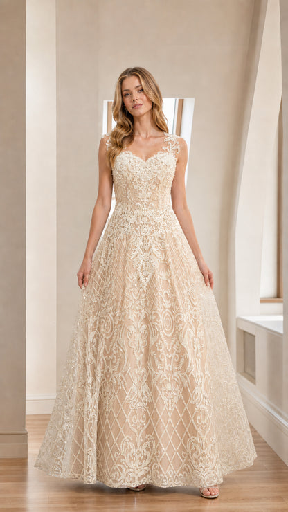 Champagne variant of the embroidered A-line evening gown