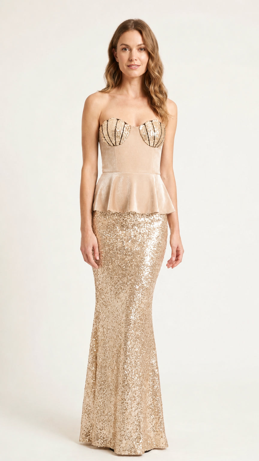 Champagne variant of sequin mermaid gown